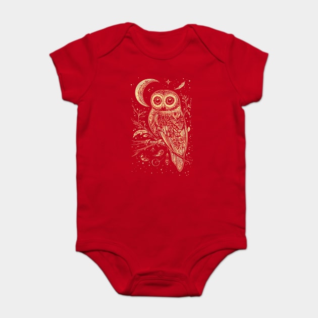 Neo Folk Owl - Boho Chic Line Art Baby Bodysuit by TuncGK